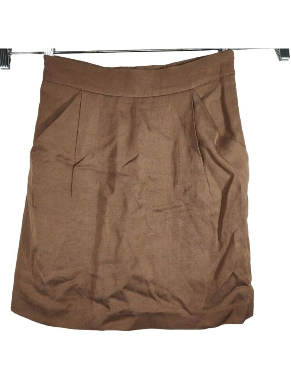 Ann Taylor Brown Pencil Straight Skirt Women Size 0 Rayon Linen Pocket Lined